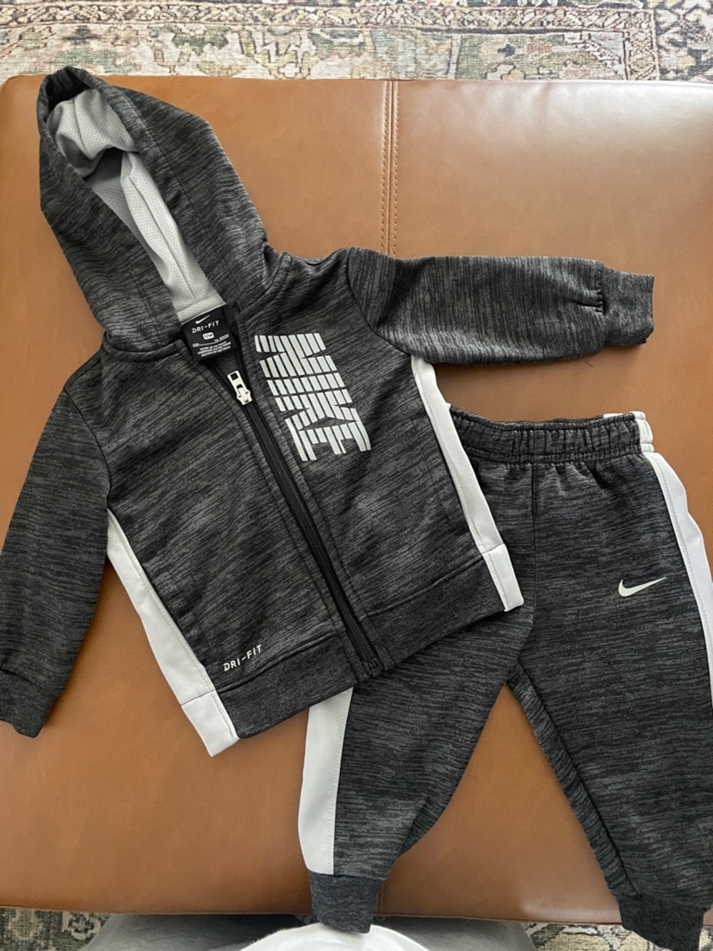 Nike Kids Dark Gray & White Dri-FIT Hoodie and Jogger Set